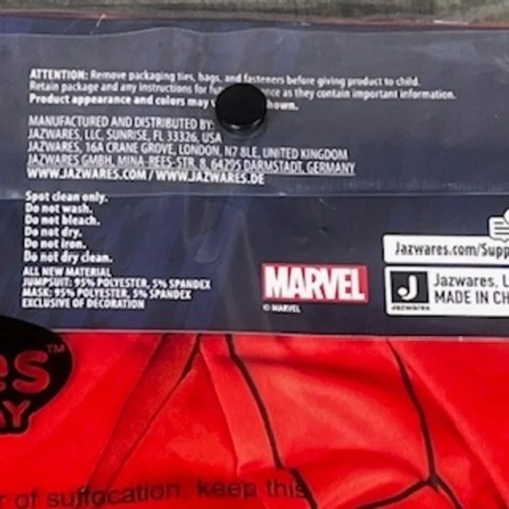 Marvel Spider Man Child Medium 8 Spandex Zentai Suit Mask Jazwares Costume‎ Play